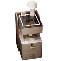 Table de Chevet Intelligente en Bois Massif Luxe Léger, Meuble de Rangement Multifonctionnel Moderne et Simple pour Chambre à Coucher avec Recharge Sans Fil et Table d'Appoint