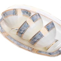 Vente en gros 62 pièces ensemble de vaisselle en céramique bol plat ménage européen or bord porcelaine ensembles de dîner