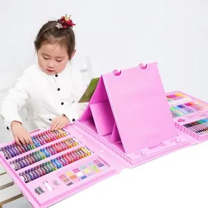 Set seni 208 buah set warna besar, kit Menggambar perlengkapan sekolah mainan melukis anak warna sekolah