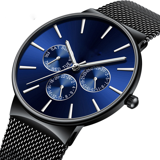 Customizable Logo Hard - Core Stainless Steel Quartz Watch with Citizen Stopwatch Function & Black Aura Aesthetic
