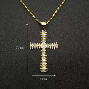 Gold Plated <b>Cross</b> Pendant Necklace Stainless Steel Pave Setting 3mm <b>Chain</b> 61cm Gift Jewelry - Product Image 2