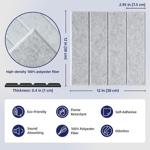 Tuiles murales en feutre autocollantes 3D rainurées en fibre <span class=keywords><strong>de</strong></span> polyester, panneaux acoustiques gris PET absorbant le son <span class=keywords><strong>pour</strong></span> la maison, le bureau et le studio - Product Image 2
