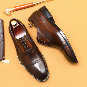 Chaussures richelieu en cuir véritable pour hommes de qualité supérieure chaussures Oxford artisanales avec bout pointu chaussures d'affaires et de mariage - Product Image 2