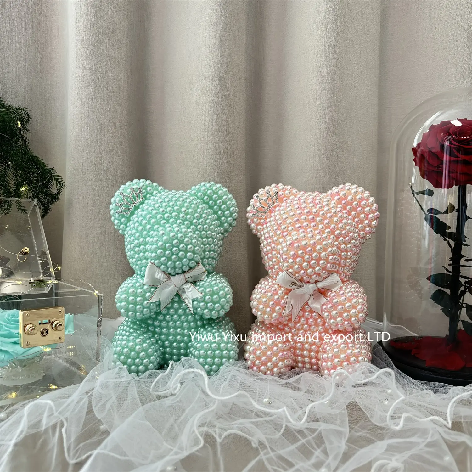 2024 Idée cadeau de luxe Cadeaux de la Saint-Valentin fabriqués à la main Cadeau de la fête des mères Rose ours en peluche petite perle ours en diamant ours en peluche