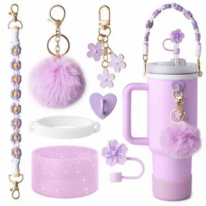 Cadena de flores con dije de corazón para botella de agua - Tapa de pajita Begonia, llavero de bola de peluche, accesorios para bebidas con certificación CE - Product Image 5
