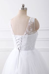 Vestido de <span class=keywords><strong>boda</strong></span> Simple con cuello de pico, blanco puro, apliques de tren, sin mangas, <span class=keywords><strong>2021</strong></span> - Product Image 6