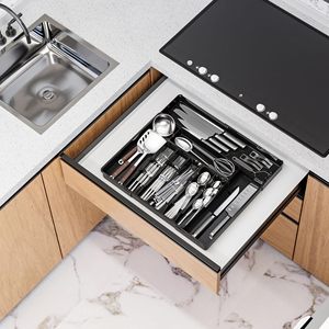 Organisateur d'ustensiles de cuisine extensible en plastique avec bloc à couteaux et rangement de tiroir pour le voyage - Product Image 3