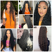 Perruques tressées pour femmes noires, 30 pouces, avec dentelle frontale complète, sans nœuds, style déesse bohème, tresses carrées, avec cheveux de bébé