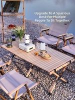 Table de camping pliante à plateau enroulable effet bois, bureau portable démontable pour pique-nique en extérieur, table à manger pour camping et jardin