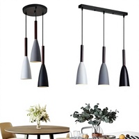 Lampe suspendue LED en fer, style nordique minimaliste moderne, à trois têtes, noir, blanc, gris, abat-jour conique pour salles à manger, salons