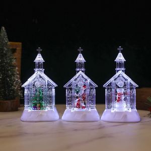 Lámpara de Viento Pequeña de Plástico con Luces LED a Pilas, Adornos de Escritorio con Forma de Iglesia, Papá Noel, Muñeco de Nieve y Ángel, Regalos de Iluminación Navideña - Product Image 4