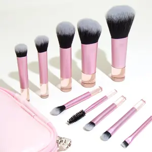 Großhandel tragbare Mini-Größe Make-Up-Pinsel mit Kosmetiktasche 10-teilig Kurzarm klar Kristall-Klein-Make-Up-Pinsel-Set