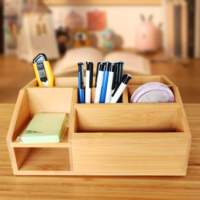 Organizador de Almacenamiento Rectangular Multifuncional de Bambú Homex-BSCI, Caja de Almacenamiento de Bambú Natural, Portapapeles, Portalápices