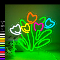 Enseigne néon LED en forme de cœur avec fleurs de tulipes, bouquet coloré en acrylique – Cadeau personnalisé, décoration murale intérieure/bureau pour chambre et salon