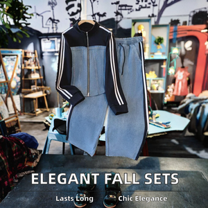 Pantaloni in Denim sottile Patchwork intrecciati <span class=keywords><strong>all</strong></span>'<span class=keywords><strong>ingrosso</strong></span> elegante Set di <span class=keywords><strong>abbigliamento</strong></span> autunnale da <span class=keywords><strong>donna</strong></span> - Product Image 2