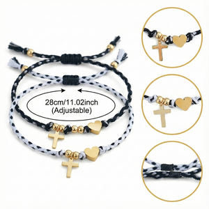 Conjunto de Pulseras Go2boho Pinky <span class=keywords><strong>Promise</strong></span>, Pulsera de Cuerda Trenzada con Dije de Corazón y Virgen María para Parejas, Regalo de San Valentín - Product Image 6