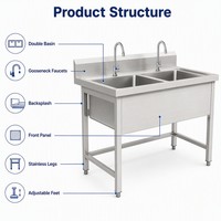 Évier de cuisine à double bac en acier épais pour le lavage de la vaisselle et la préparation des aliments