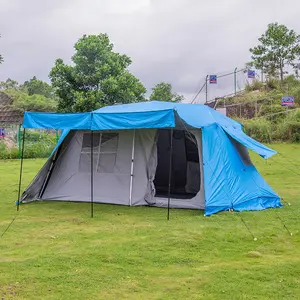 Grande famiglia automatico doppio strato impermeabile portatile tenda Glamping con 2 porte e 2 camere per il campeggio all'aperto