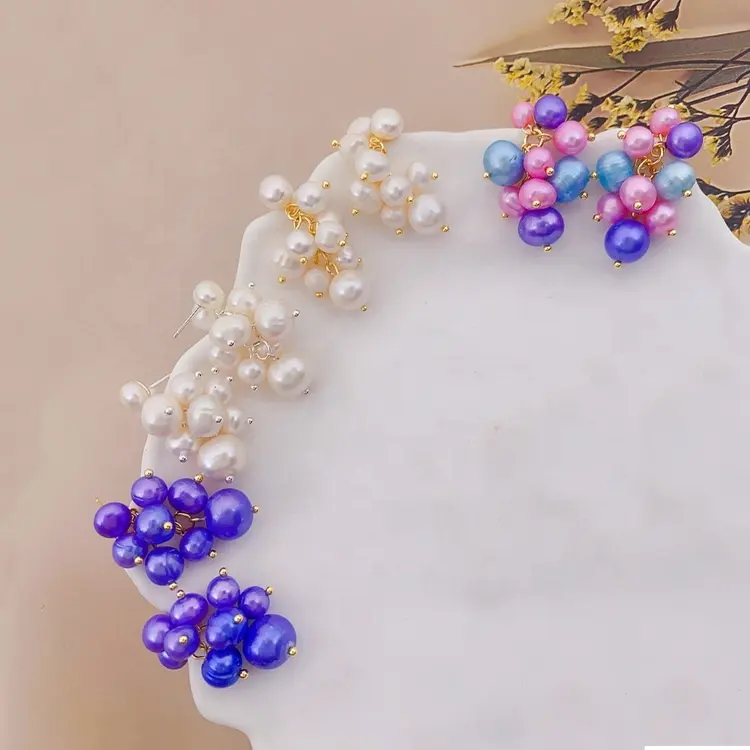 Bincho Customization Handmade Baroque 100% Real Natural Freshwater Pearl Tassel Earrings Blue Purple Mix Color Pearl Earrings