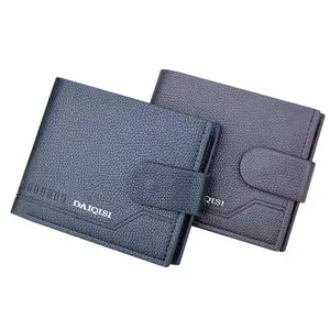 Dompet pendek kulit pria, kwallet koin Pu Korea Multi kartu terbuka Horizontal