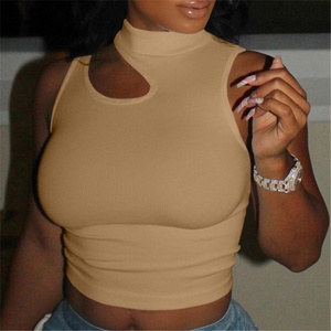 Débardeurs sexy pour femmes avec découpes croisées, <span class=keywords><strong>corset</strong></span> court, couleur unie, tricoté, haut court côtelé pour dames - Product Image 3