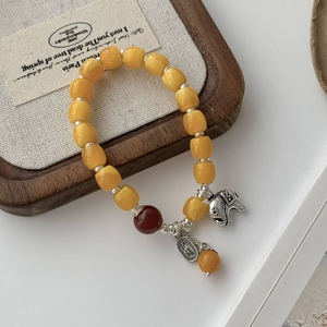 S925 Sterling Silver <b>Elephant</b> Amber Bracelet For Women Chinese Style <b>Gift</b> Jewelry - Product Image 5