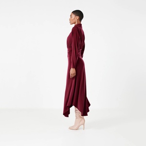 Fashion Elegant Autumn Casual A-Line Maxi Turtleneck <b>Dress</b> with Ruched Soft Stretchy <b>Jersey</b> Back Zipper Knit - Product Image 3