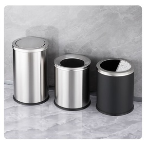 Cubo de basura vertical de acero inoxidable estilo Hong Kong para interiores, para uso en el hogar, hoteles, salas de estar y baños, con tapa abatible, sin tapa. - Product Image 1