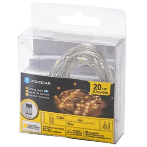 Ghirlanda di luci LED a batteria 3AA, in PVC e rame, 2m, luce bianca calda, ideale per decorazioni interne ed esterne. - Product Image 2