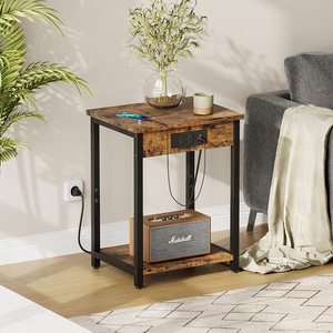 Station de charge USB <span class=keywords><strong>Table</strong></span> de chevet avec étagères de rangement <span class=keywords><strong>Table</strong></span> d'appoint étroite avec prises et ports USB - Product Image 2