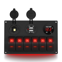 Panneau de commutation à bascule marin 6 gangs 12V, panneau de commutation à bascule LED bleu/rouge pour bateau, voiture, camping-car, allume-cigare et voltmètre