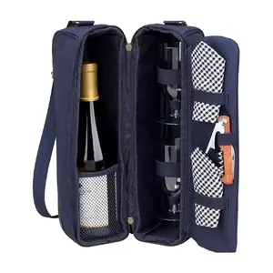 Custom 2 Bottle Insulated Portable Wine Carrier Cooler Tote Bag For Picnic Cooler Tote Bag