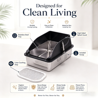 Bac à litière pour chat en acier inoxydable OEM, grand modèle 20L, à ouverture supérieure, écologique, antiadhésif, facile à nettoyer, avec tapis de protection à bords hauts pour chats d'intérieur