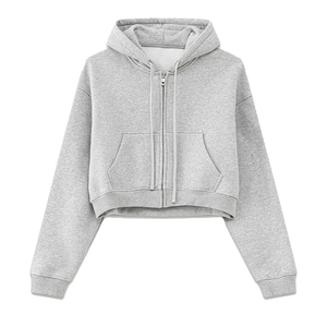 CB121-BE24156 felpe <span class=keywords><strong>con</strong></span> cappuccio da donna <span class=keywords><strong>con</strong></span> <span class=keywords><strong>cerniera</strong></span> di alta qualità da 345gsm felpe corte da donna <span class=keywords><strong>con</strong></span> <span class=keywords><strong>cerniera</strong></span> <span class=keywords><strong>con</strong></span> Logo personalizzato - Product Image 6