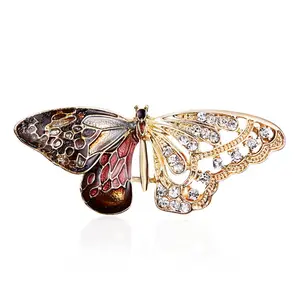 Bros serangga gaya baru perhiasan kristal logam Enamel Pin kupu-kupu bros
