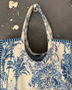 Bolso de Mano Acolchado de Algodón, Estilo Étnico, Auténtico Estampado en Bloques, para Viajes y Compras - Product Image 5