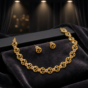 Elegant High Quality Gold Plated Hollow Disc <b>Chain</b> Necklace Set Flower CZ <b>Stud</b> <b>Earrings</b> Ring Minimalist Daily Fashion Jewelry - Product Image 2