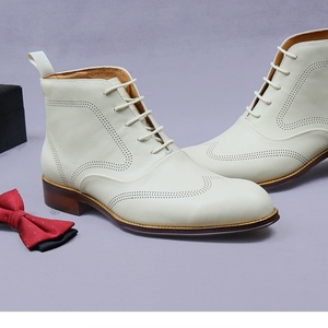 Botas de Media Caña para Hombre, de Cuero Vacuno Genuino, con Cierre de Cordones Blancos, Estilo Ejecutivo para Invierno y Otoño - Product Image 5
