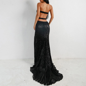 Sexy Fashion <strong>Silver</strong> Rhinestone Sequin <strong>Dress</strong> <strong>Women</strong> Evening <strong>Dress</strong> Long Gown Split <strong>Dress</strong> - Product Image 6