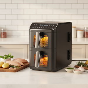 Friteuse à air double compartiment 13L avec fenêtre <span class=keywords><strong>de</strong></span> visualisation, double panier 6.5L+6.5L, four vertical, 8 fonctions, technologie Fry Force 360, prise VDE - Product Image 4