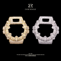 Boîtier de montre DW-6900 incrusté de diamants VVS Moissanite, laiton plaqué or, style Iced Out, pièces de montre G-Shock, bijoux Hip Hop pour hommes