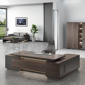 Grand bureau extensible de couleur noyer de luxe léger et de style simple, au design moderne et high-tech, pour le bureau du président - Product Image 1