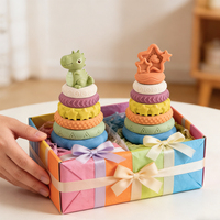 Jouets éducatifs, ensemble de jouets à empiler en forme de dinosaure, jouets en paille pour enfants, plastique souple, 7 pièces, sifflet BB, jouet flottant pour le bain d'été