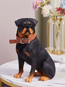 Estatua Decorativa de Perro <span class=keywords><strong>Rottweiler</strong></span> Negro de Tamaño Real, Cachorro Sentado Juguetón, de Resina Artesanal para Interiores y Exteriores, Coleccionable para Decoración del Hogar - Product Image 3