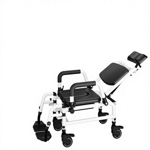 Silla de enfermería multifuncional para personas mayores, de aleación de aluminio, con ruedas y función de inclinación para bañarse y lavarse el cabello - Product Image 3
