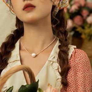 <b>Edison</b> Baroque Pearl Necklace for Women Natural Champagne Pink Zircon Luxurious Clavicle Chain Chic Neck Chain <b>Light</b> Luxury - Product Image 1