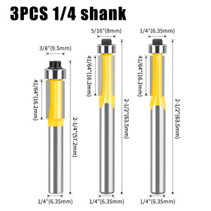 Vástago de 6mm y <span class=keywords><strong>1</strong></span>/4 pulgadas, cuchillas de carburo de 3T, cortador de molino de madera, brocas de enrutador de ajuste al Ras para carpintería con herramientas de corte de rodamientos - Product Image 6