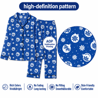 Ensemble de pyjama personnalisé pour femme en polyester bleu roi avec motif flocon de neige et col cranté, idéal pour Noël, livraison directe (POD) à partir d'une pièce (MOQ 1PC)