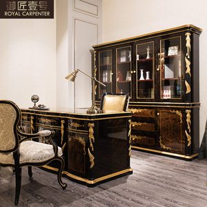 Ensemble de bureau de direction en bois massif, grand poste de travail, style européen moderne, luxe, or <span class=keywords><strong>français</strong></span> gaufré, bureau de patron pour hôtel, usage domestique - Product Image 1