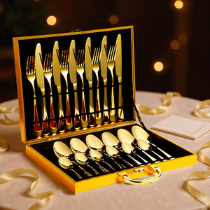 Boîte cadeau de luxe personnalisée avec logo, 24 pièces, cuillère et fourchette en acier inoxydable, ensemble de couverts pour mariage avec coffret en bois - Product Image 1